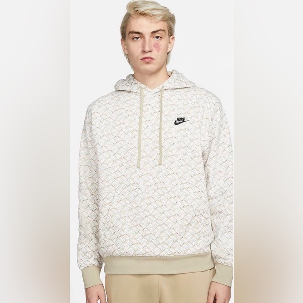 ❥𝗡𝗜𝗞𝗘: Men’s Sport Essentials+ Fleece Pullover Hoodie - Limestone/Black - Picture 4 of 11
